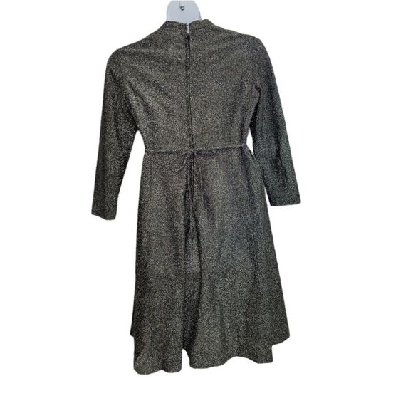 VINTAGE‎ 70s dress silver metallic glitter long sleeve v-neck M - Picture 3 of 9